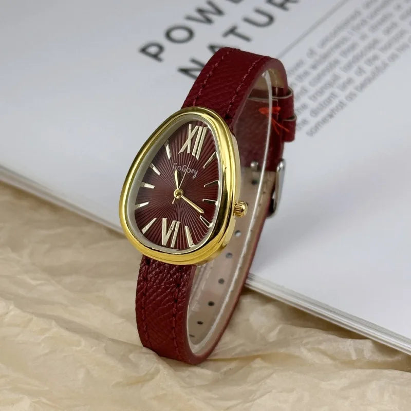 Famoso reloj de cuarzo de marca para mujer, regalo de lujo, reloj de pulsera de cabeza de serpiente para mujer, reloj de pulsera de moda con correa de cuero rojo, Dropshipping