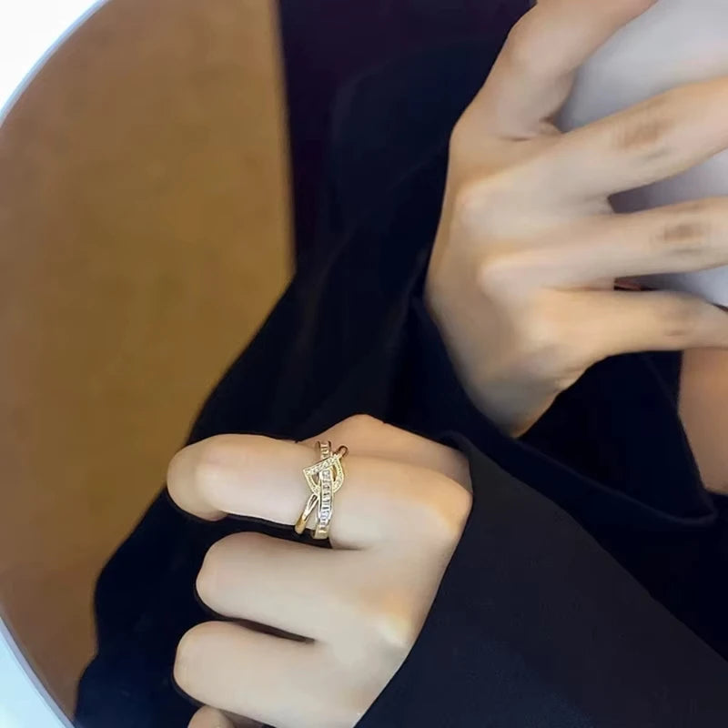 Koreanischer Punk Zirkonia verstellbarer Ring für Frauen Büro Party Freunde Geschenke Schmuck Accessoires