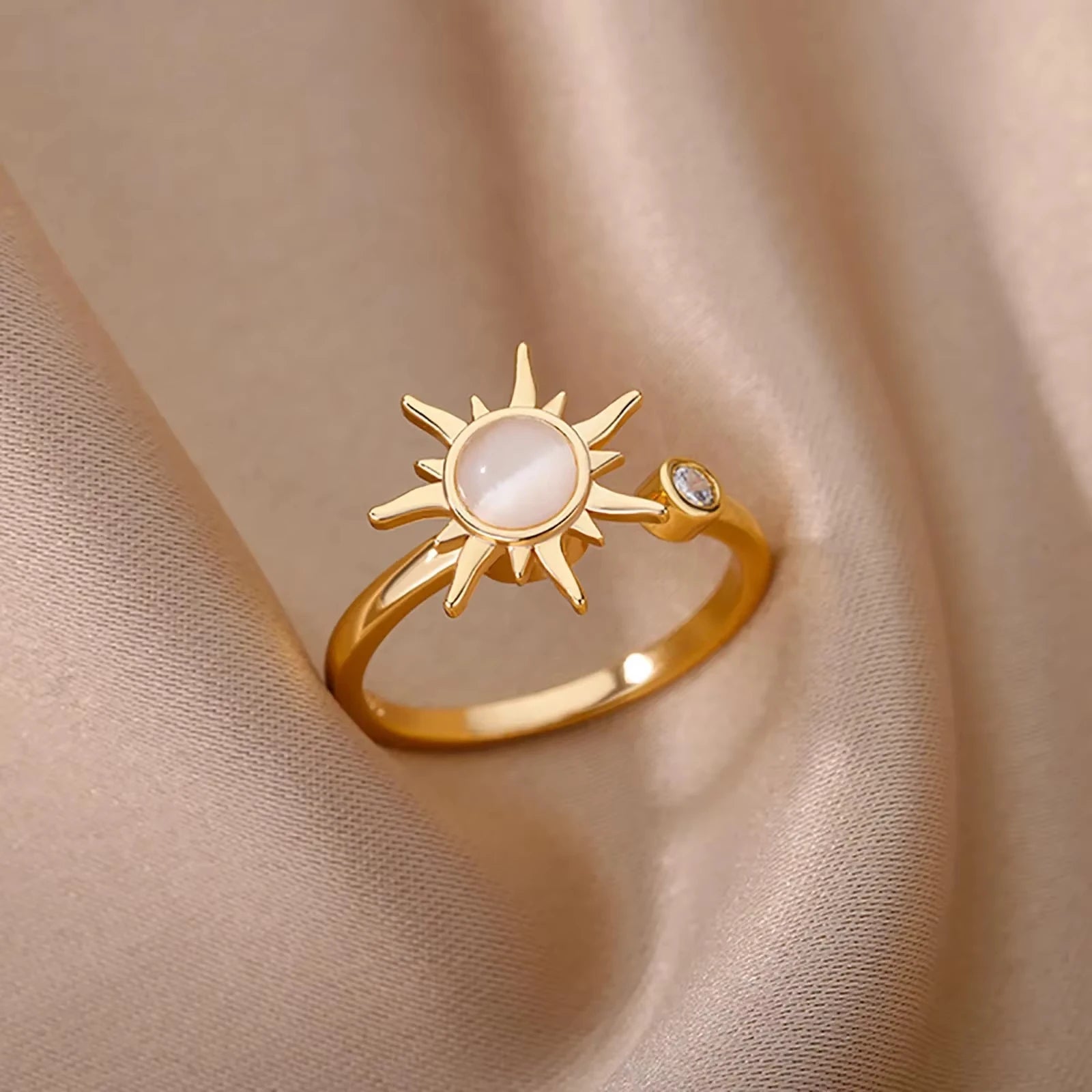 Anillos de girasol de circonita de moda para mujer, de acero inoxidable chapado en oro, anillo geométrico, joyería estética de moda para bodas y fiestas, regalos