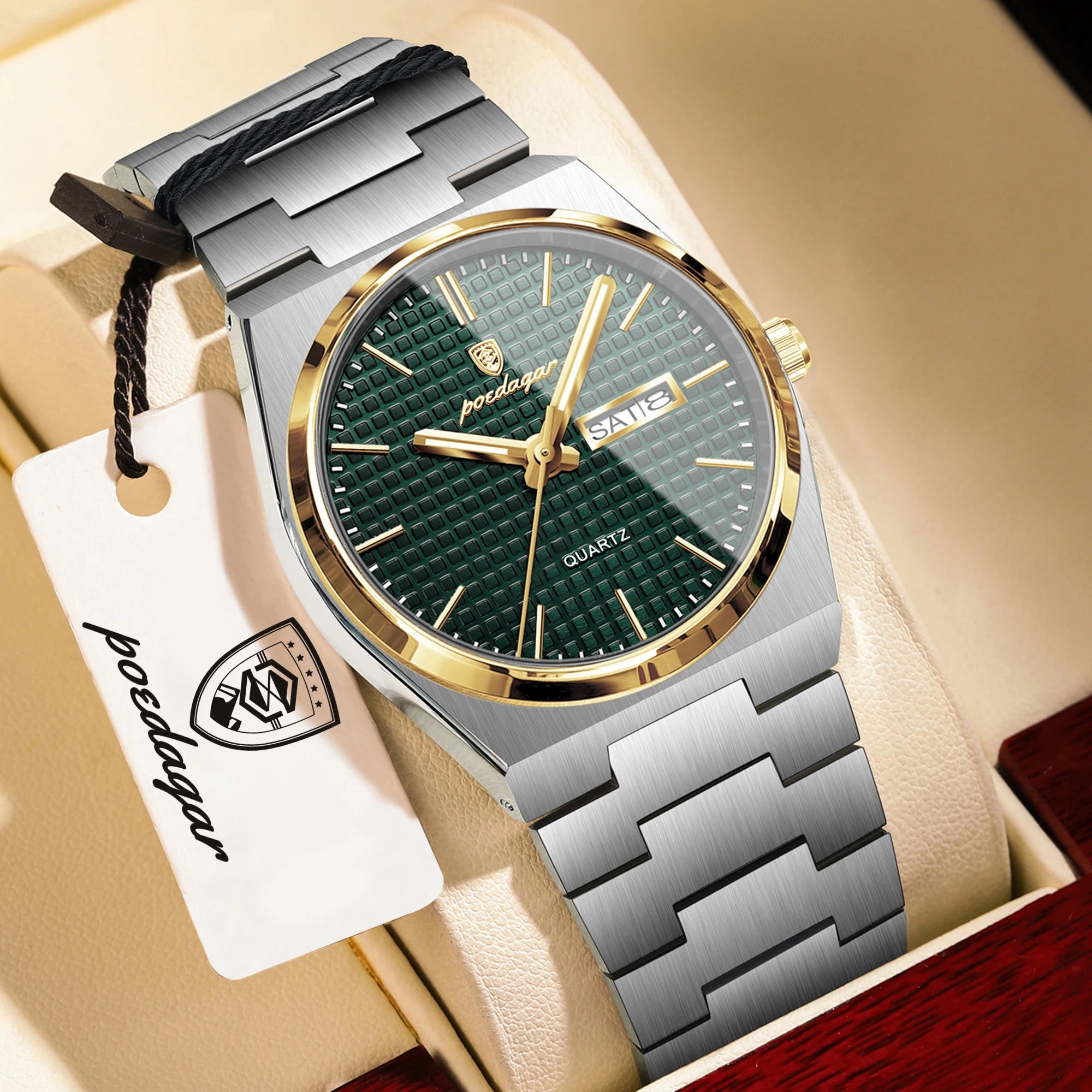 POEDAGAR Reloj de Hombre de Negocios de Acero Inoxidable Impermeable Luminoso con Fecha y Semana Reloj de Pulsera de Cuarzo de Moda Casual para Hombres