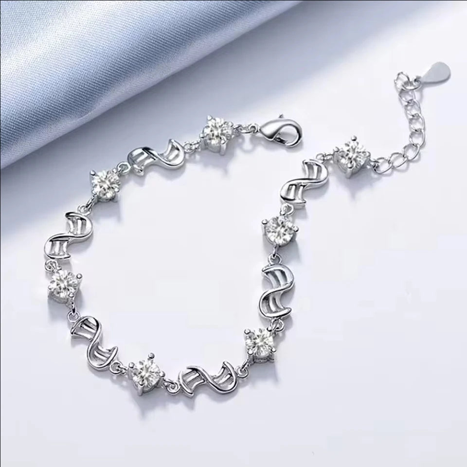 925 Sterling Silber Herzförmiges Armband für Damen Retro Koreanisch Vielseitig Blau Kristall Charm Armbänder Original Partyschmuck