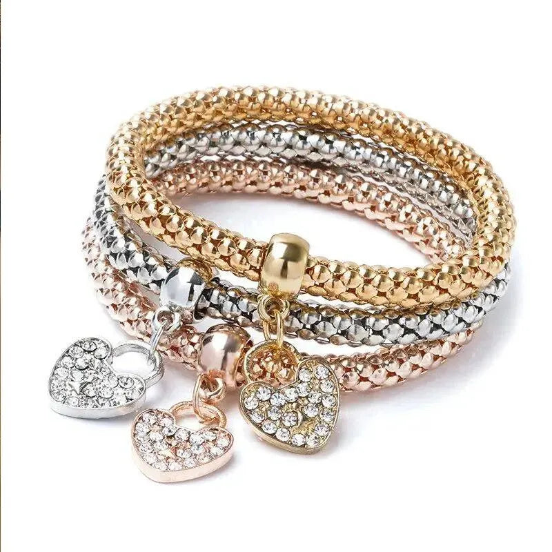 3er-Set Herz-Schloss-Schlüssel Musikzeichen Charme Armband Eule Roségold Beschichtung Silberfarbe Kette Eule Charm Armreif Schmuckset