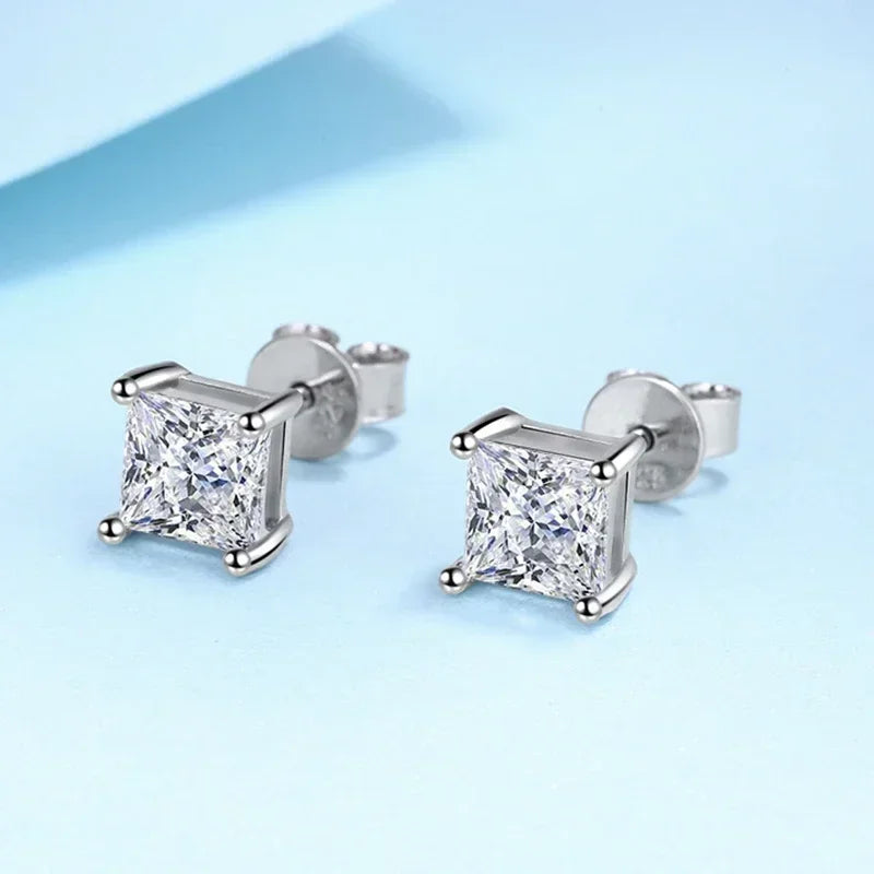 NeeTim 1ct 2ct Prinzessin-Schliff Moissanite Ohrringe s925 Sterling Silber vergoldet mit Weißgold Ohrstecker für Frauen Schmuck