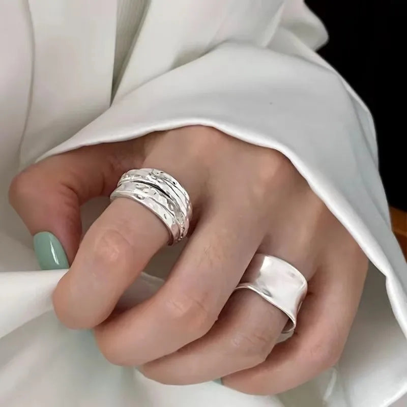 925 Sterling Silber Ring für Damen Schmuck Breiter einfacher offener Vintage handgefertigter Ring Allergie für Party Geburtstag Geschenk