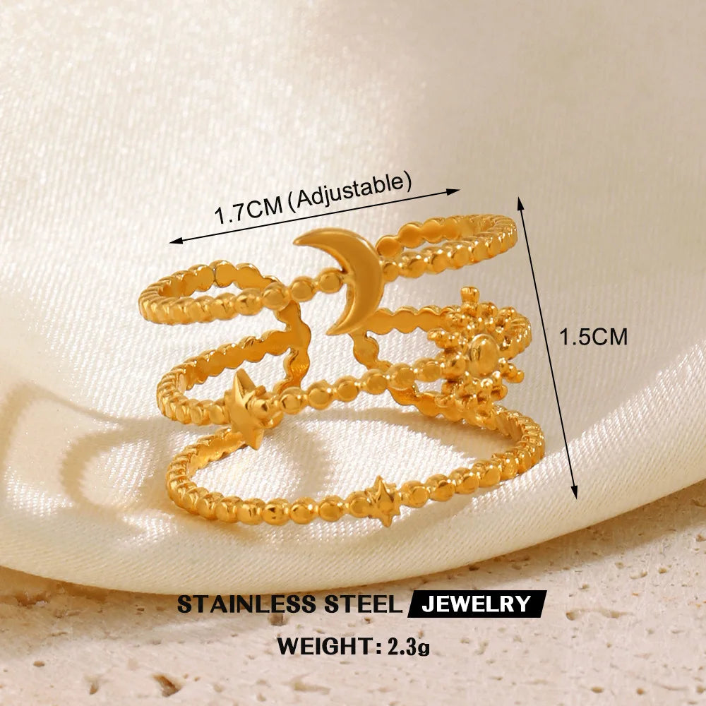 1 Stück Edelstahl Goldfarben Ringe für Frauen Wasserdicht Geometrisch Offener Fingerring Mädchen Mode Alltag Schmuck Accessoires