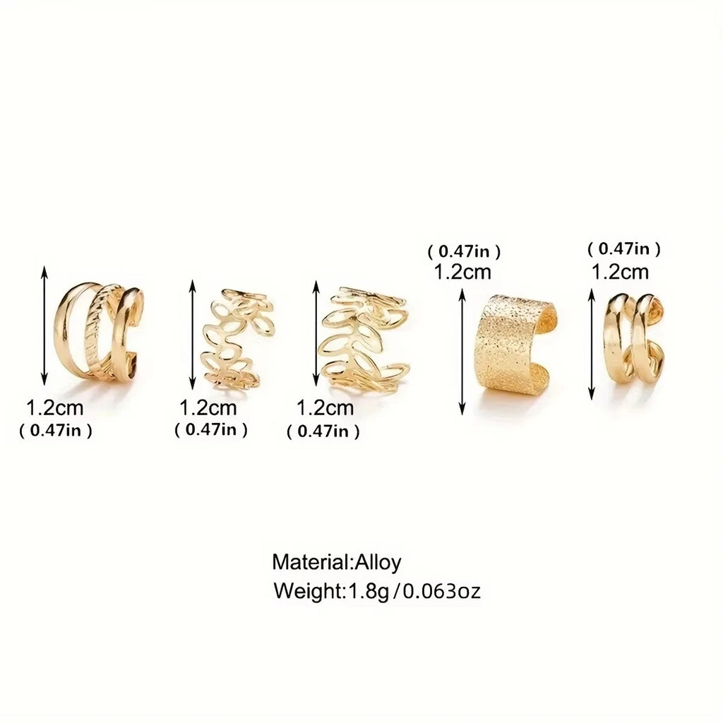 5er-Set Trendige elegante Ohrklemme Klassischer eleganter Stil Damen Ohrclips ohne Piercing Blattförmig Kreis Gestapelte Form