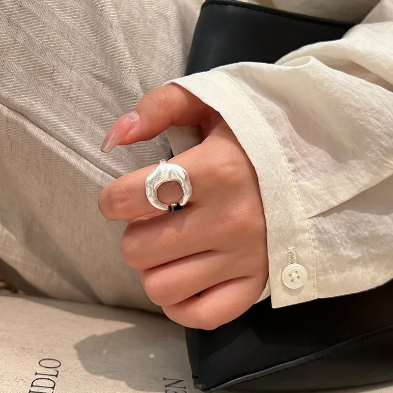 925 Sterling Silber Matte Oberfläche Mond Offene Ringe für Damen Luxusschmuck Großhandel Accessoires Schmuck Argent 925