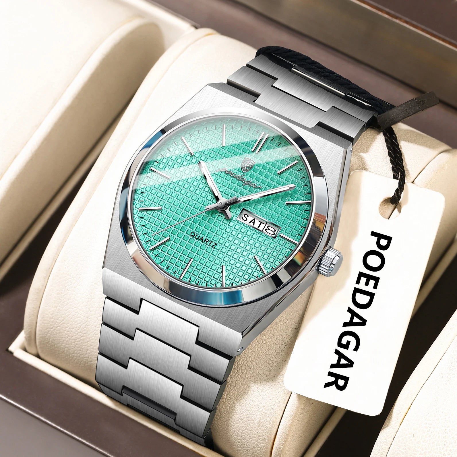 POEDAGAR Reloj de Hombre de Negocios de Acero Inoxidable Impermeable Luminoso con Fecha y Semana Reloj de Pulsera de Cuarzo de Moda Casual para Hombres