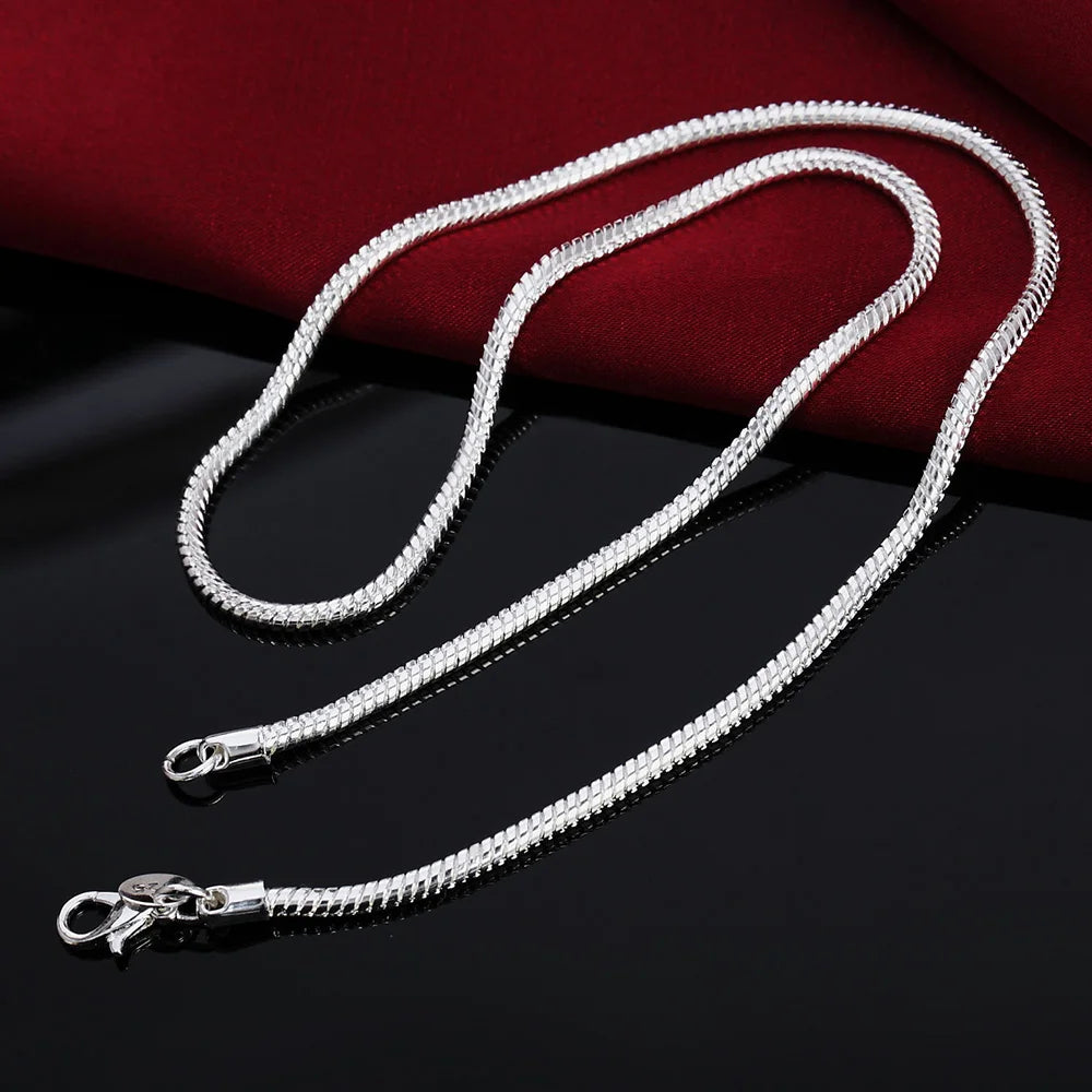 40-75cm 925 Plata de Ley 1MM/2MM/3MM Collar de Cadena de Serpiente Sólida Para Hombres Mujeres Joyería de Moda para colgante envío gratis