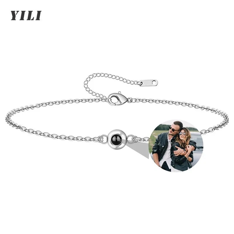 Kundenspezifisches Armband mit Bild im Inneren, Titan-Edelstahl-Kubanische Gliederkette, Armband mit personalisierter Fotoprojektion für Männer und Frauen