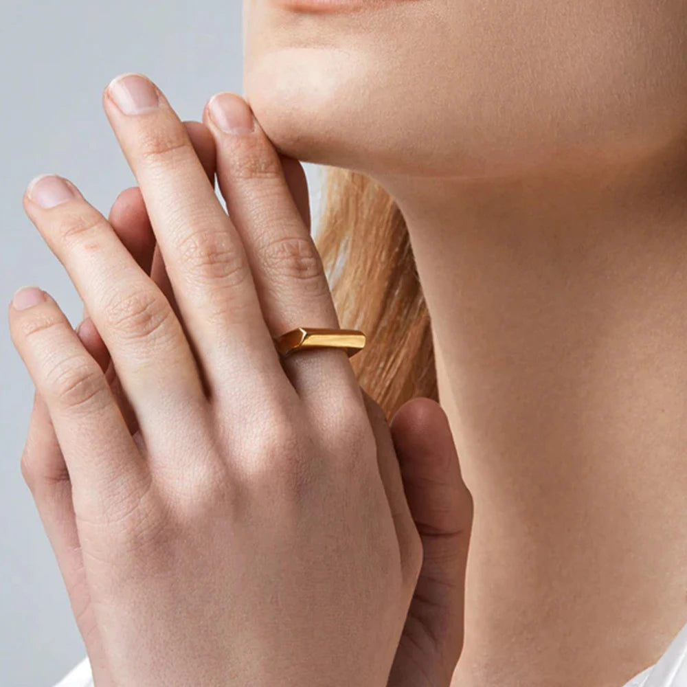 SUNIBI Stainless Steel Ring for Women 5mm Gold Color Custom Lover Couple Rings Gift Fashion Jewelry Wholesale/Dropshipping