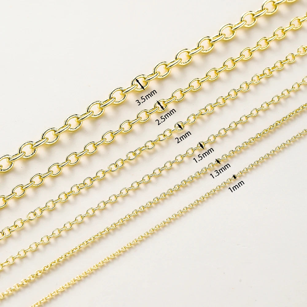 1 metro/lote de cadenas de eslabones redondos de metal chapado en oro de 14K y 18K para hacer joyas, accesorios de joyería para manualidades