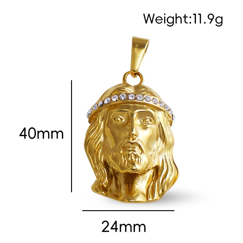 Colgante de Jesús de acero inoxidable chapado en oro de 18 quilates - Estilo clásico Hip Hop, regalo ideal para hombre para uso diario