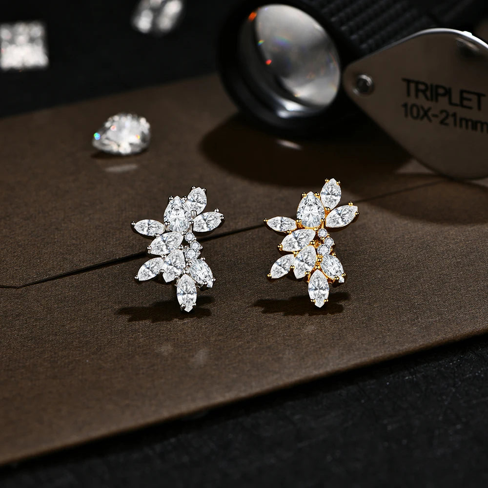 MINTYBOX Moissanit-Diamant-Cluster-Ohrstecker, massives S925 Silber, 18k vergoldet, für Damen, Hochzeit, Verlobung, Luxusschmuck