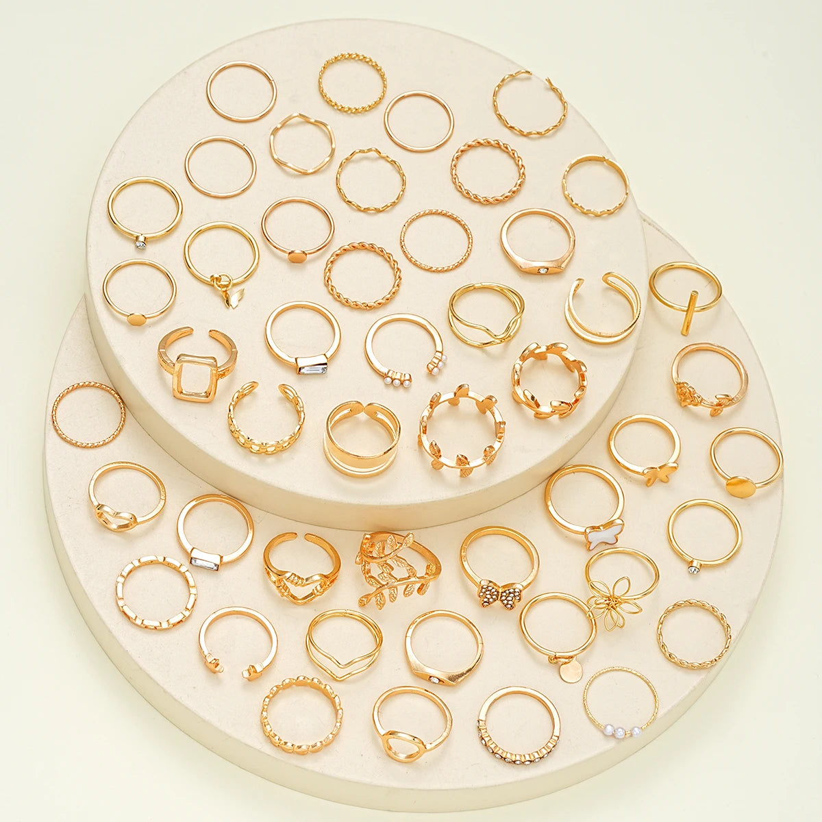 47 Teile/Set Vintage Goldfarbe Herzringe Set Für Damen Herren Hohl Schmetterling Perle Kristall Geometrische Ringe Trendiger Fingerschmuck