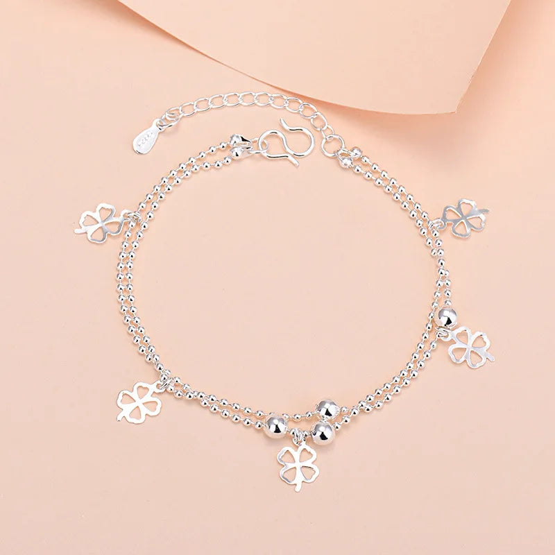 925 Sterling Silber Glücksperlen-Charm-Armbänder für Damen, Paar-Ketten, runde Armreifen, Luxus-Schmuckzubehör, Großhandel