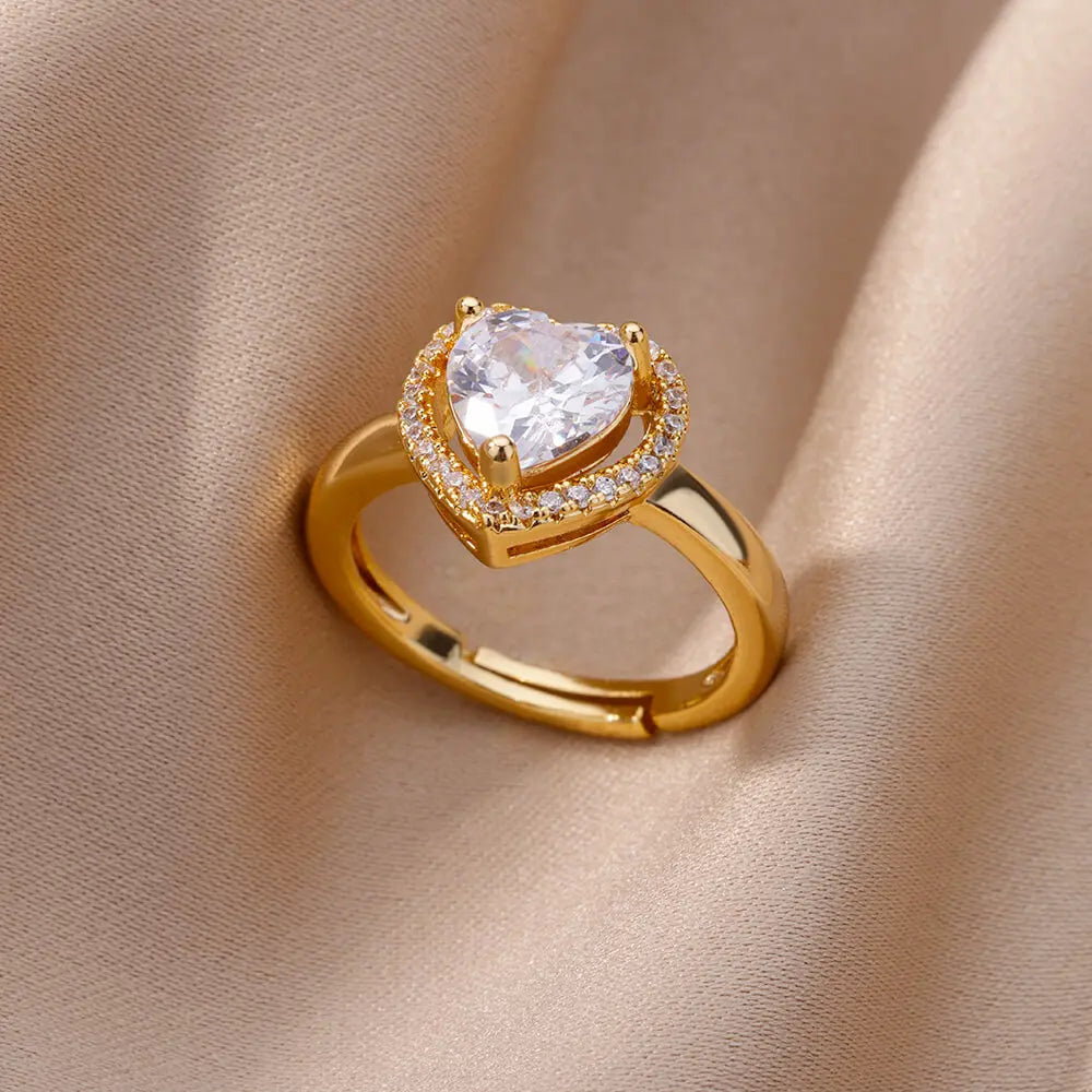 Luxus Zirkon Geometrische Ringe für Frauen Edelstahl Gold Farbe Offener Ring Trendige Hochzeit Party Ästhetischer Schmuck Geschenk Femme