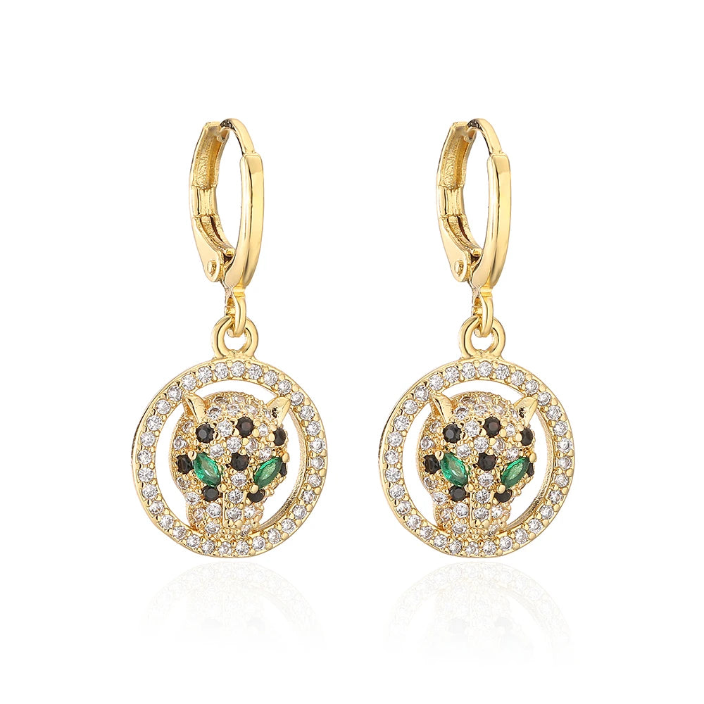 NEWBUY 2024 Neue Mode Goldfarbe Edelstahl Hochzeitsschmuck Luxus AAA Zirkonia Leopard Ohrringe Für Elegante Frauen Geschenk