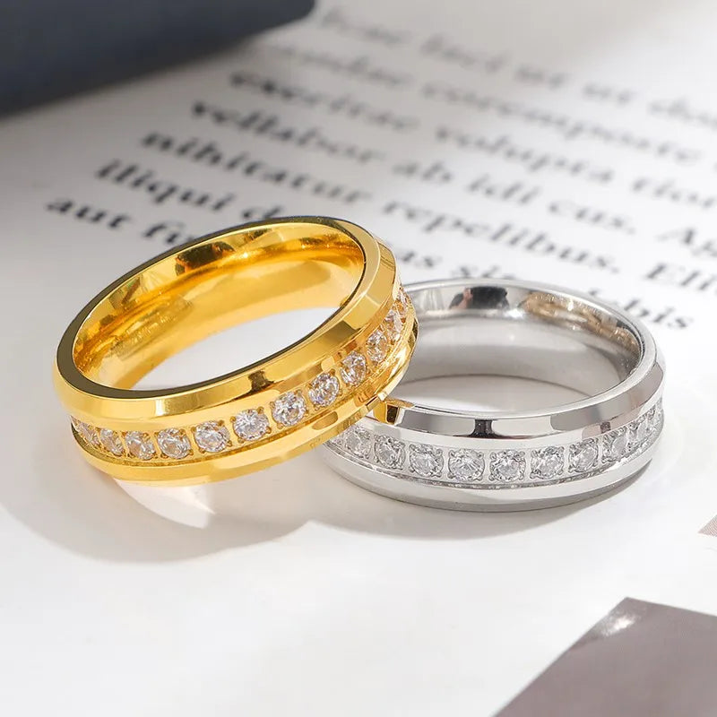 6mm Edelstahl-Ring mit CZ-Rille für Damen und Herren, Größen 5-10