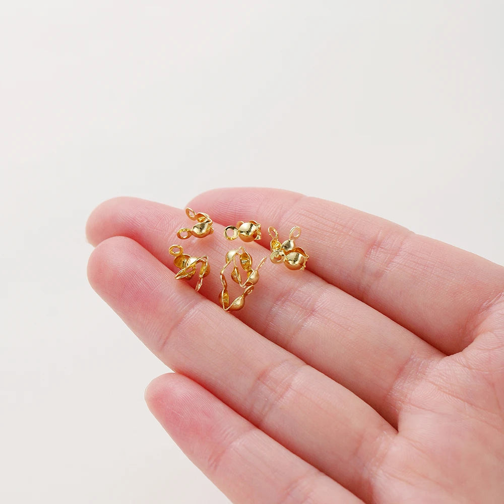 Conectores de Cierre de Extremo de Doble Agujero Bañados en Oro Real de 14K 18K, Cuentas con Tapa Abierta para Engarzar, Componente de Collar para Hacer Joyas DIY