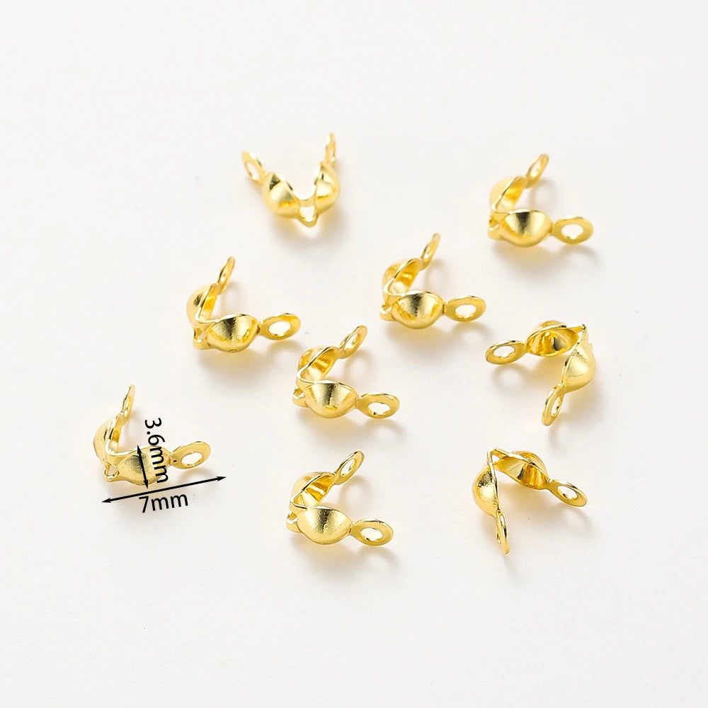 Conectores de Cierre de Extremo de Doble Agujero Bañados en Oro Real de 14K 18K, Cuentas con Tapa Abierta para Engarzar, Componente de Collar para Hacer Joyas DIY