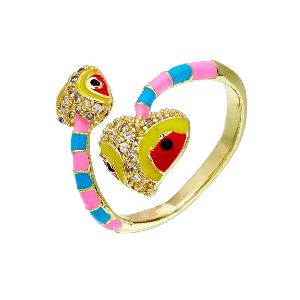 NEWBUY Fashion 6 Farben Emaille Expoxy Schlange Offene Ringe Für Frauen Luxus AAA Zirkonia Pave Fassung Kupfer Schmuck Weiblich