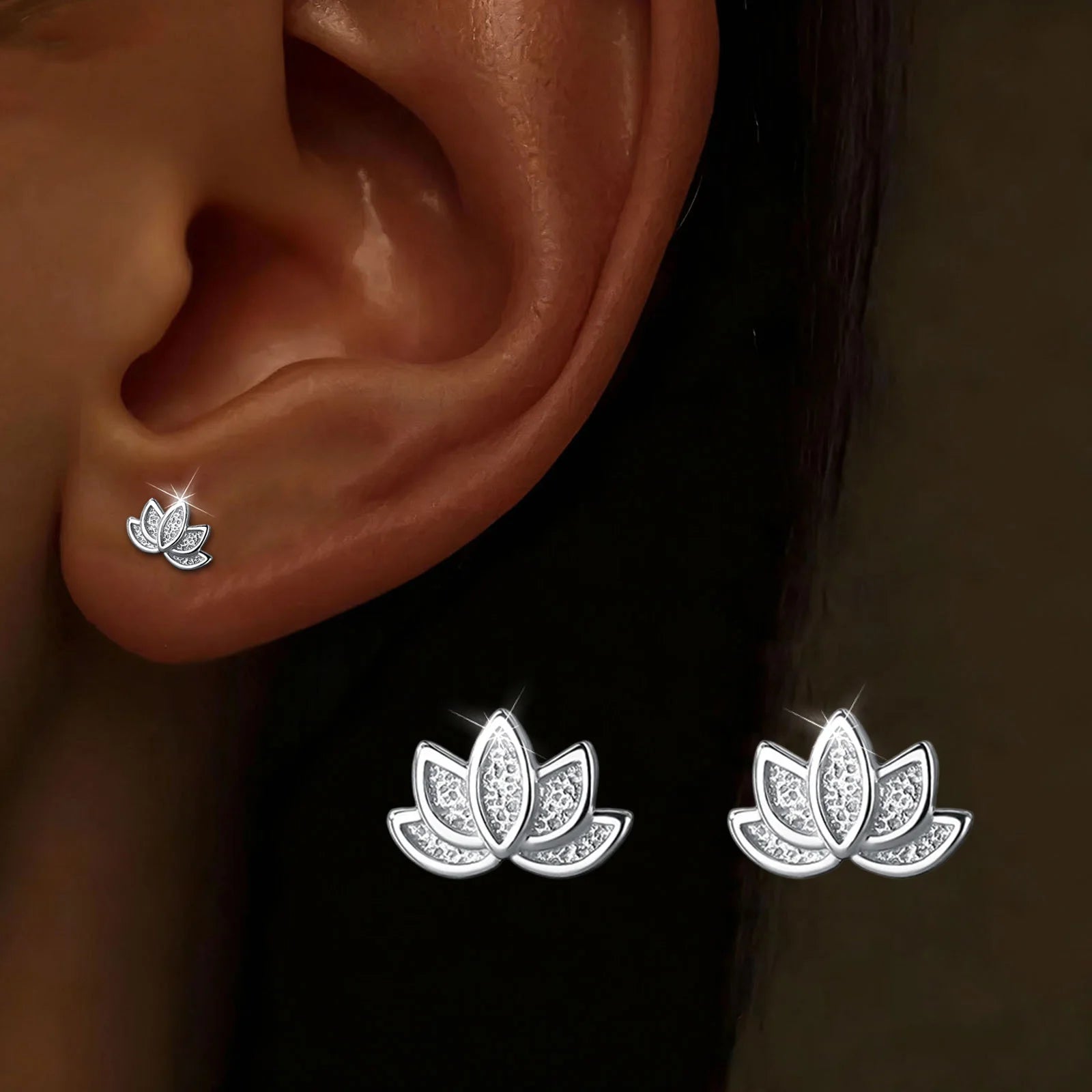 S925 Silber Waldstil Lotus-Ohrringe, Lotus-Ohrringe für Frauen, schlicht, frisch, Nischen-Design, süß und künstlerisch