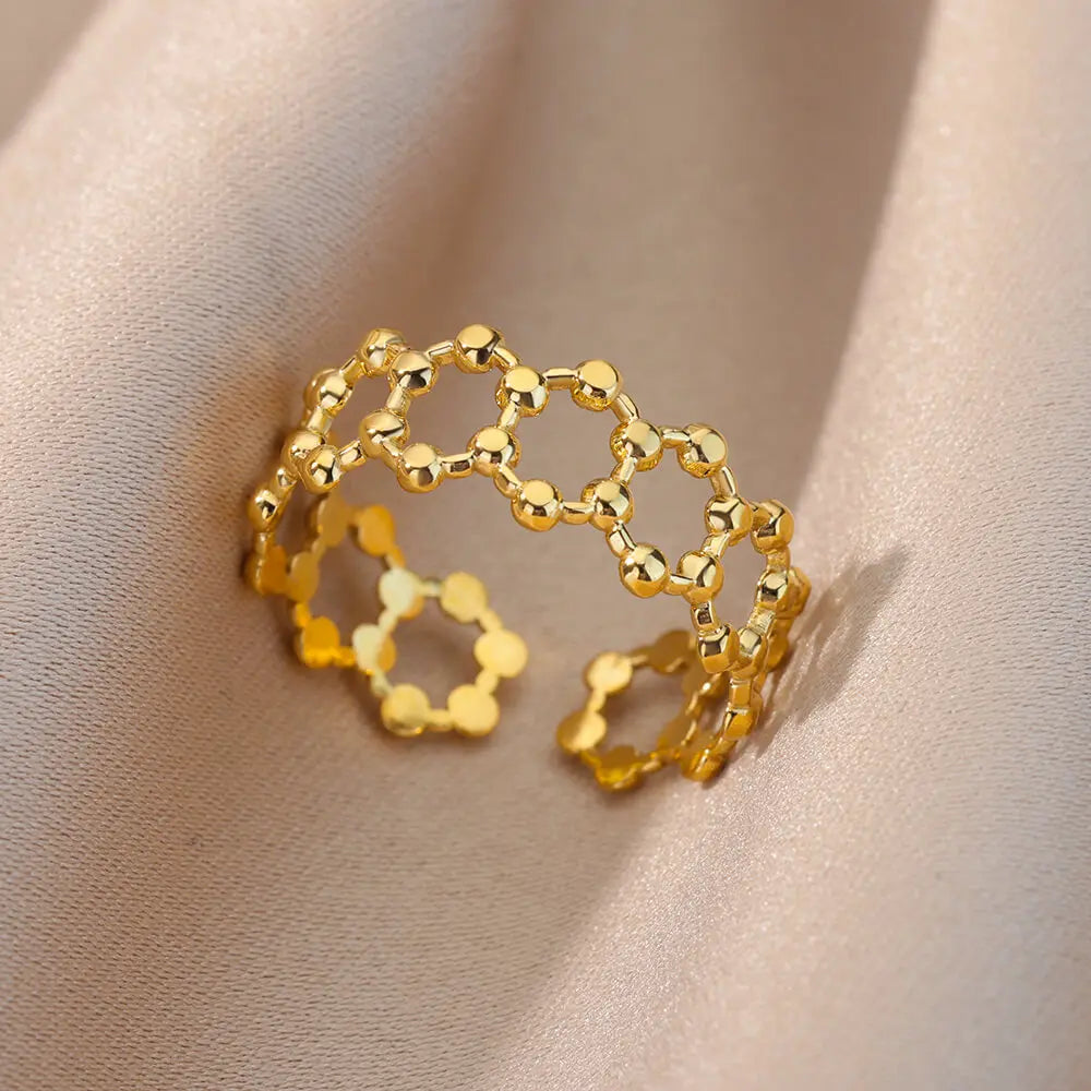 Anillos Irregulares Huecos Para Mujer De Acero Inoxidable Color Dorado Anillo Geométrico Fiesta Joyería De Navidad Regalo Envío Gratis