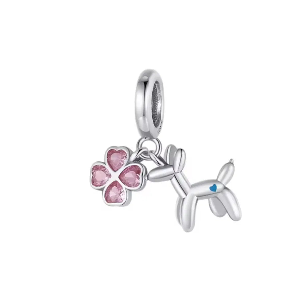 2026 Frühlings-Pink-Serie Ballon Schmetterling Blumen-Anhänger passend für S925 Europäische 925 Sterling Silber Armband Armreifen Halskette