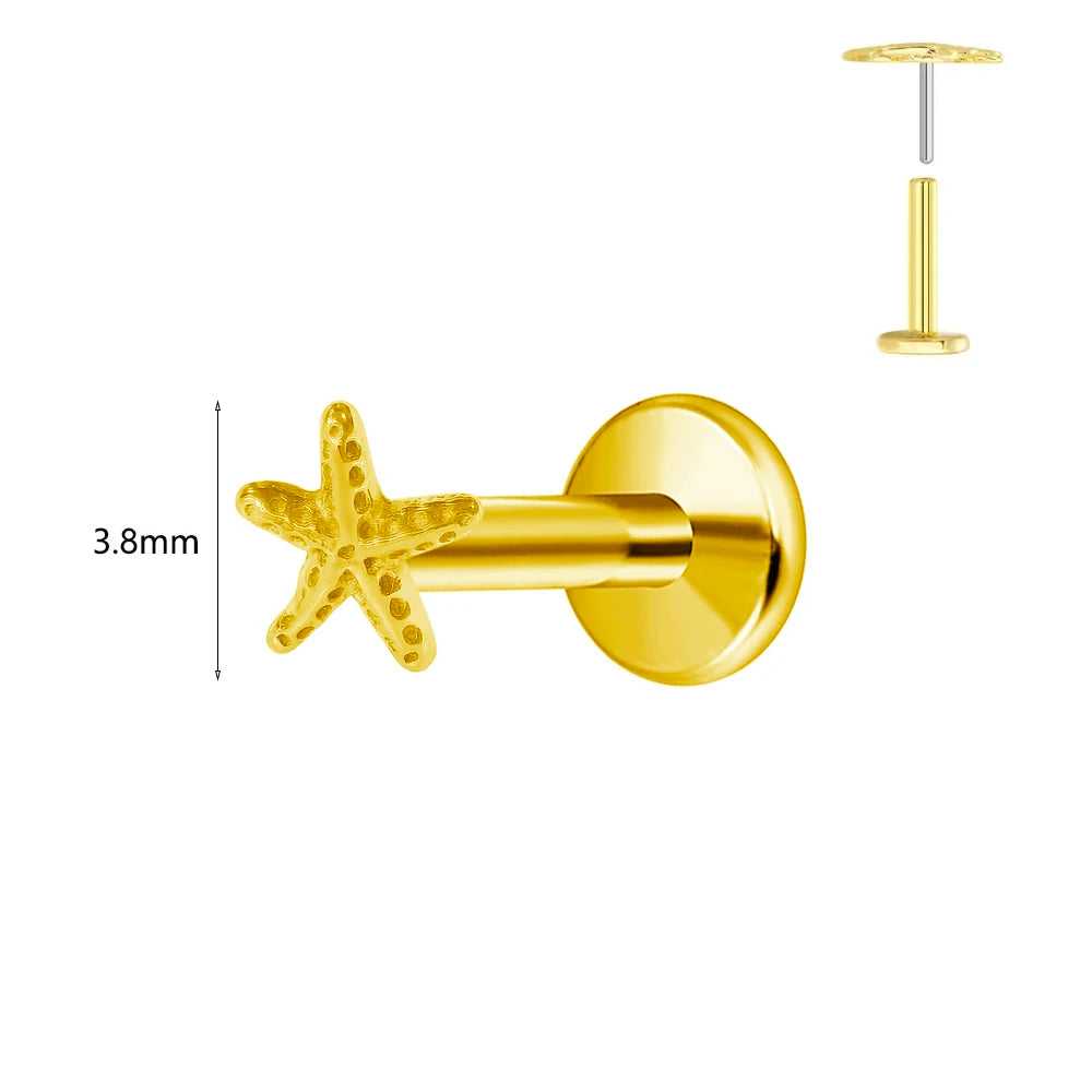 ASTM F136 G23 Titan Blumen Piercing Push-In Zweig Ohrring Stecker Anhänger Gewindefreies Labret Piercing Knorpel Körperschmuck