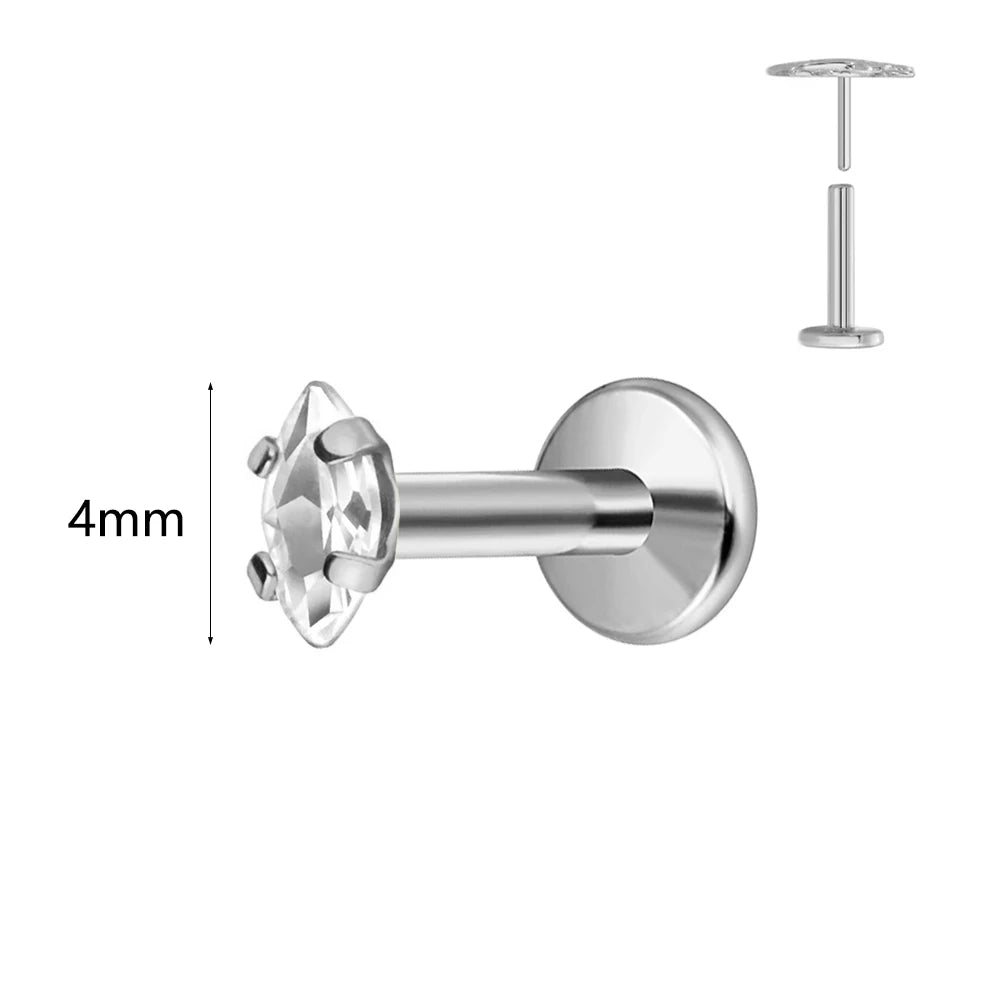 100 % G23 Titan Horse Eyes CZ Labret Piercing Push-in Multicolor Tragus Ohrstecker Gewindelos Knorpel Körperschmuck
