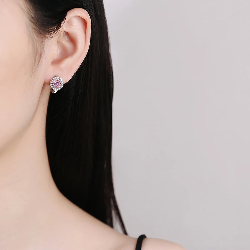 Pendientes NeeTim de Moissanita rosa de 0,5ct 1ct para mujer, Plata S925, Diamantes de laboratorio negros, azules, verdes, grises, arcoíris, Pendientes de boda