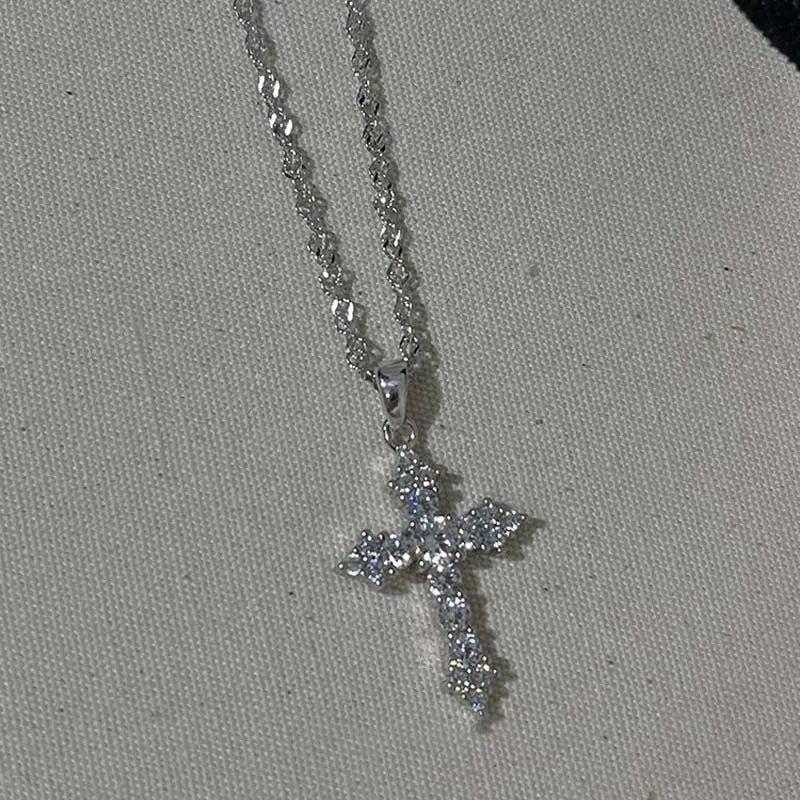 Glänzende Kristall Zirkon Kreuz Anhänger Halskette für Frauen Mädchen Punk Silber Farbe Dünne Kette Halskette Party Schmuck Geburtstagsgeschenk