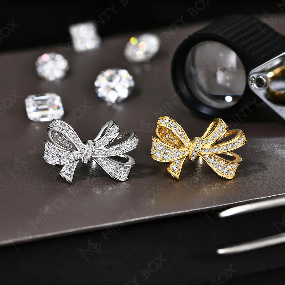 MINTYBOX S925 Sterling Silber Schleife Lab Moissanit Verlobungsring für Frauen Luxus Diamantringe Hochzeit Edler Schmuck Geschenk