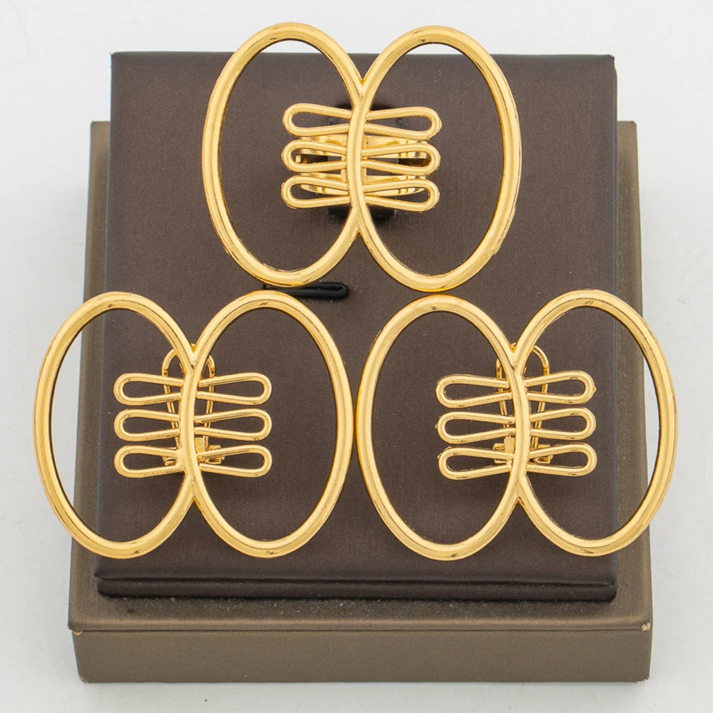 Neues Design Goldfarbene Ohrringe mit Ring Schmuckset für Partys, afrikanische Clip-Ohrringe und Cocktailring, 2-teiliges Set für Hochzeiten
