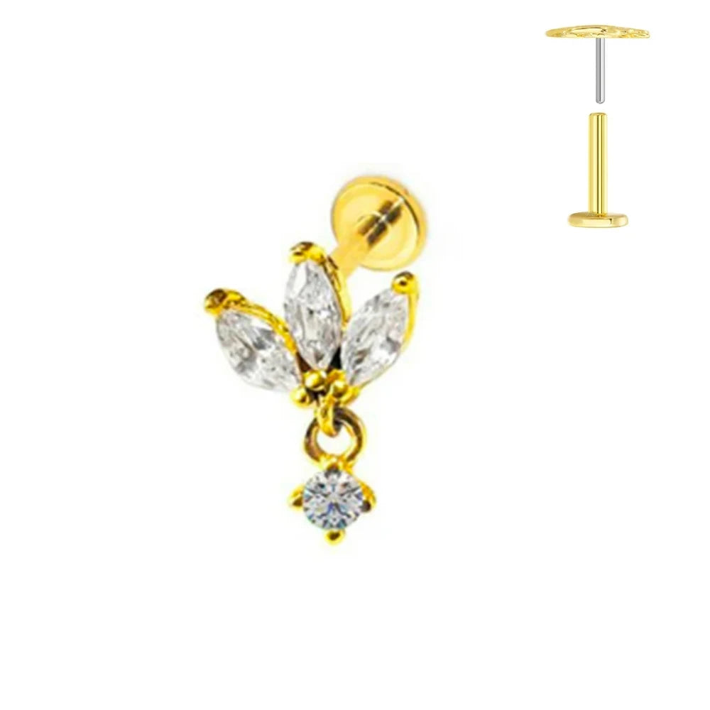 ASTM F136 G23 Titan Blattzweig Push-In Threadless Labret Piercing 16/18/20G Ohrstecker Knorpel Großhandel Körperschmuck