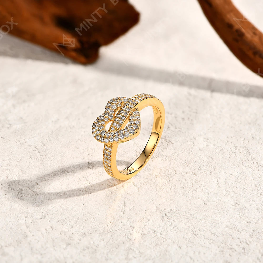 Anillos de Moissanita MINTYBOX S925 de plata para mujer 0.568ctw Diamante de laboratorio D/VVS1 Anillo de corazón chapado en oro de 18 quilates Joyería fina de boda
