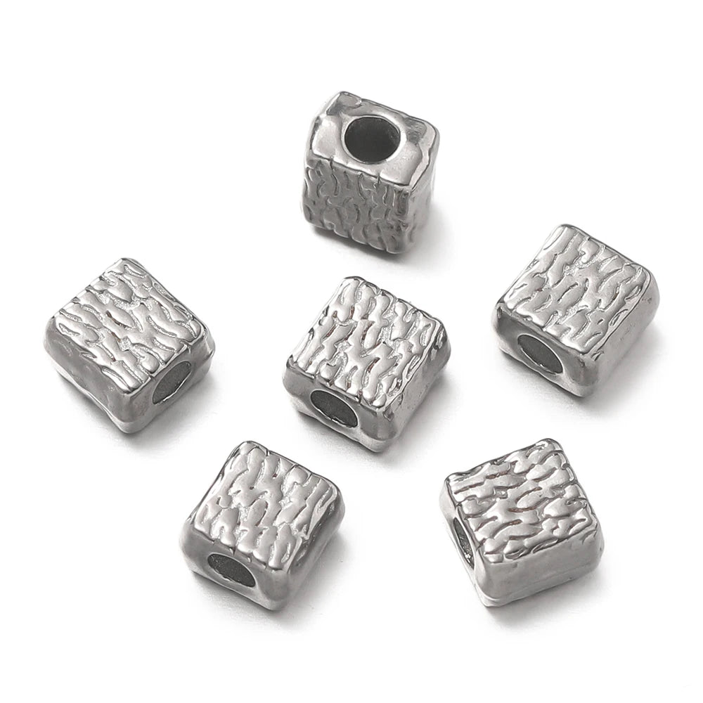 10 Stück/Packung Edelstahl in verschiedenen Formen Goldstahl Farbe Textur Abstandsperlen für DIY Armband Schmuckherstellung Zubehör