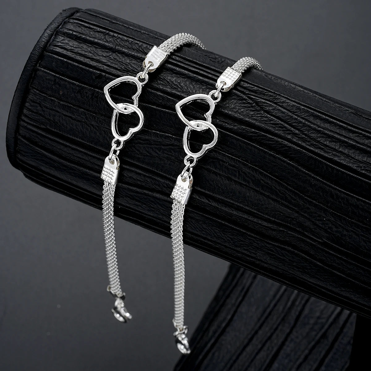 2 Stück Set Love Heart Paar Armbänder für Frauen Männer Silber Farbe Doppelschicht passendes Kettenarmband Liebhaber Schmuck Geschenk