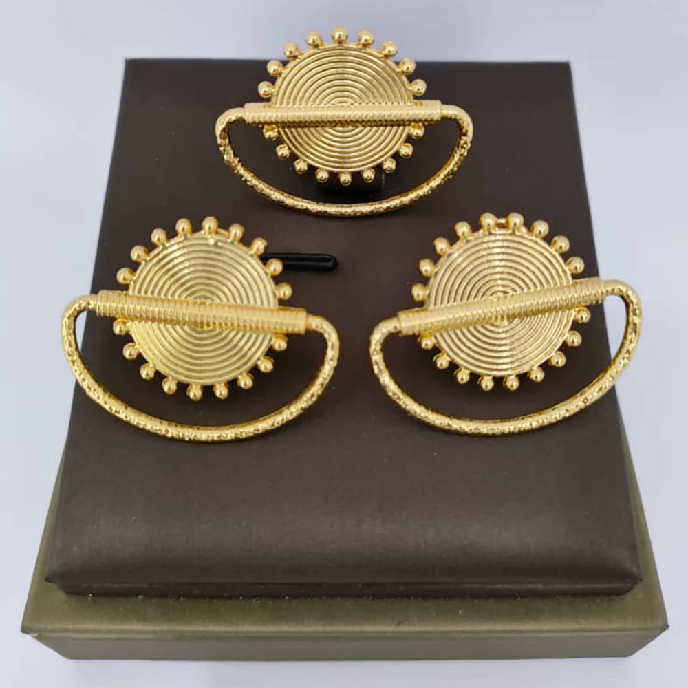 Dubai Goldfarbene Ohrringe mit Ring-Set für Braut, Damenmode, Ohrclip und Fingerring, 2-teiliges Set für Verlobung, afrikanisch, Alltag