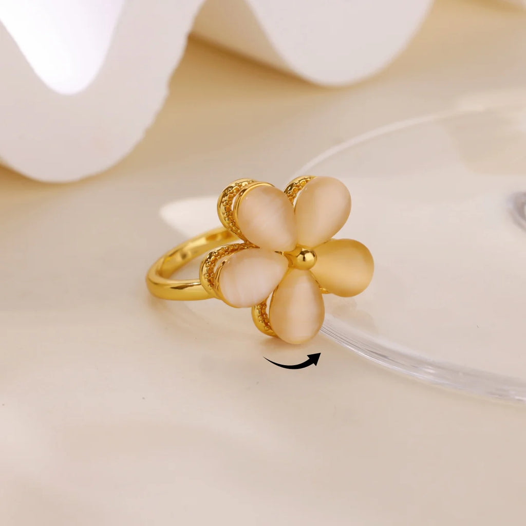 Luxury Zircon Rotable Flower Heart Rings For Women Stainless Steel Gold Color Open Ring 2025 New Fashion Wedding Couple Jewelry
