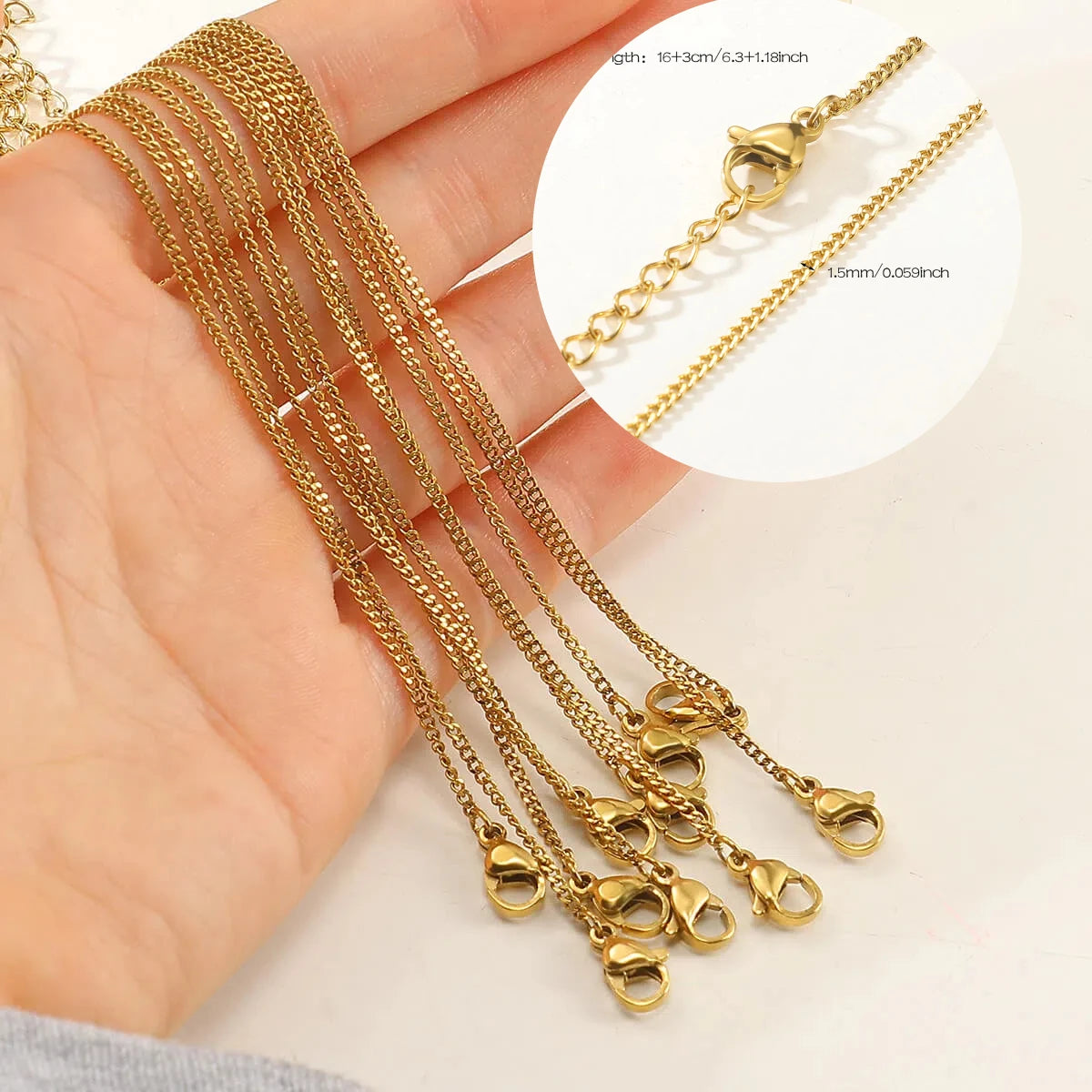 10pcs/set Stainless Steel Gold Color Necklace For Women 45cm Chain DIY Jewelry Accessories Making Materials Handmade Supplies