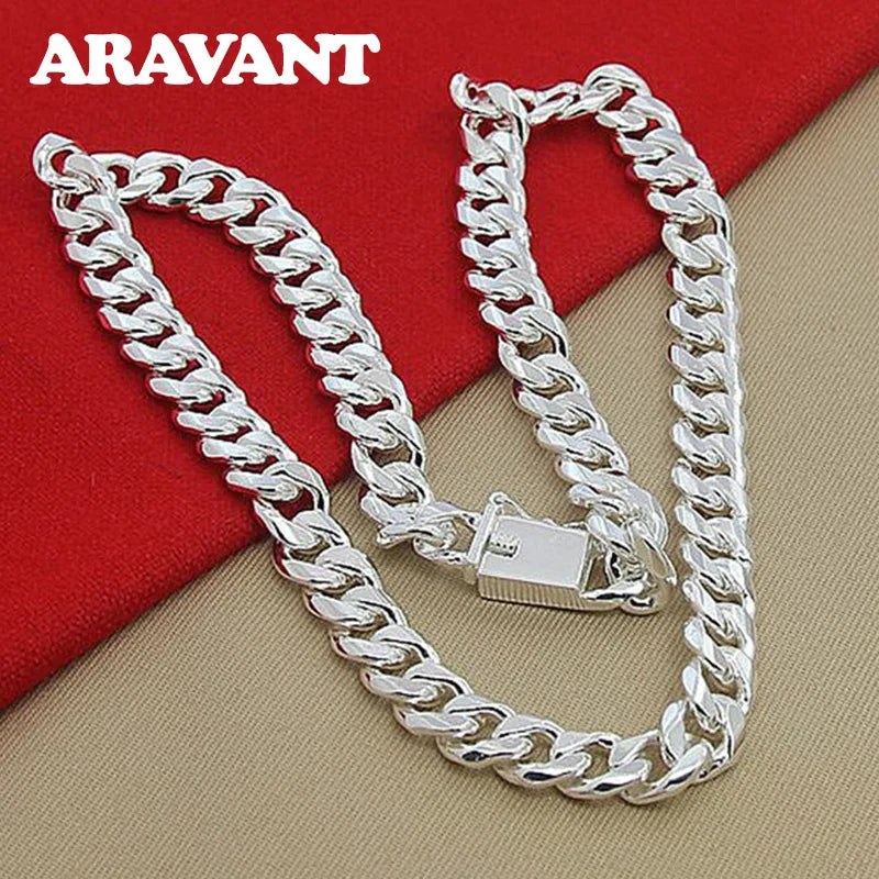 Aravant 925er Silber 10MM Halsketten-Armbänder-Set für Herren und Damen Modeschmuck