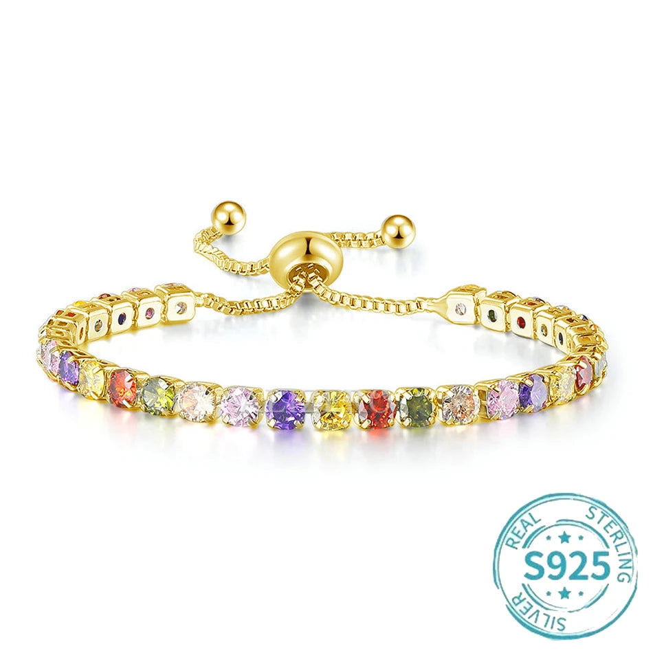 ALIZERO S925 Sterling Silber Armband Original Mehrfarbige Zirkonia Tennisarmbänder für Damen Mode Luxus Charm Schmuck