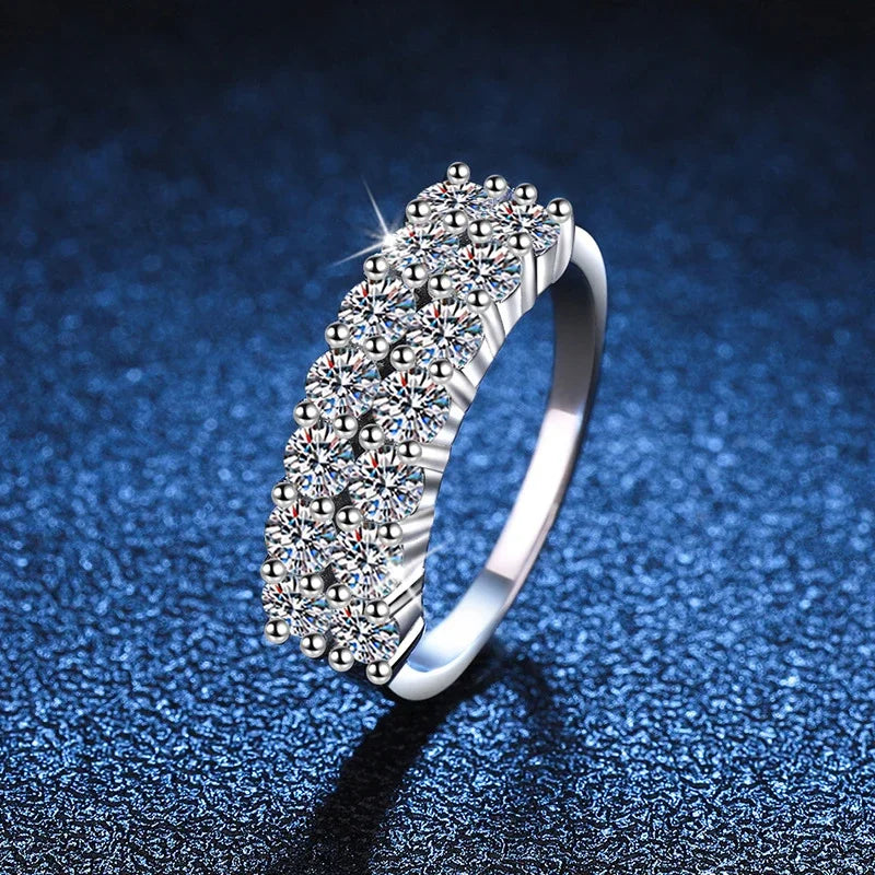 NeeTim Anillos de moissanita 1.4CT para mujer, banda de boda de diamante brillante, plata de ley 925 con chapado en oro blanco, joyería