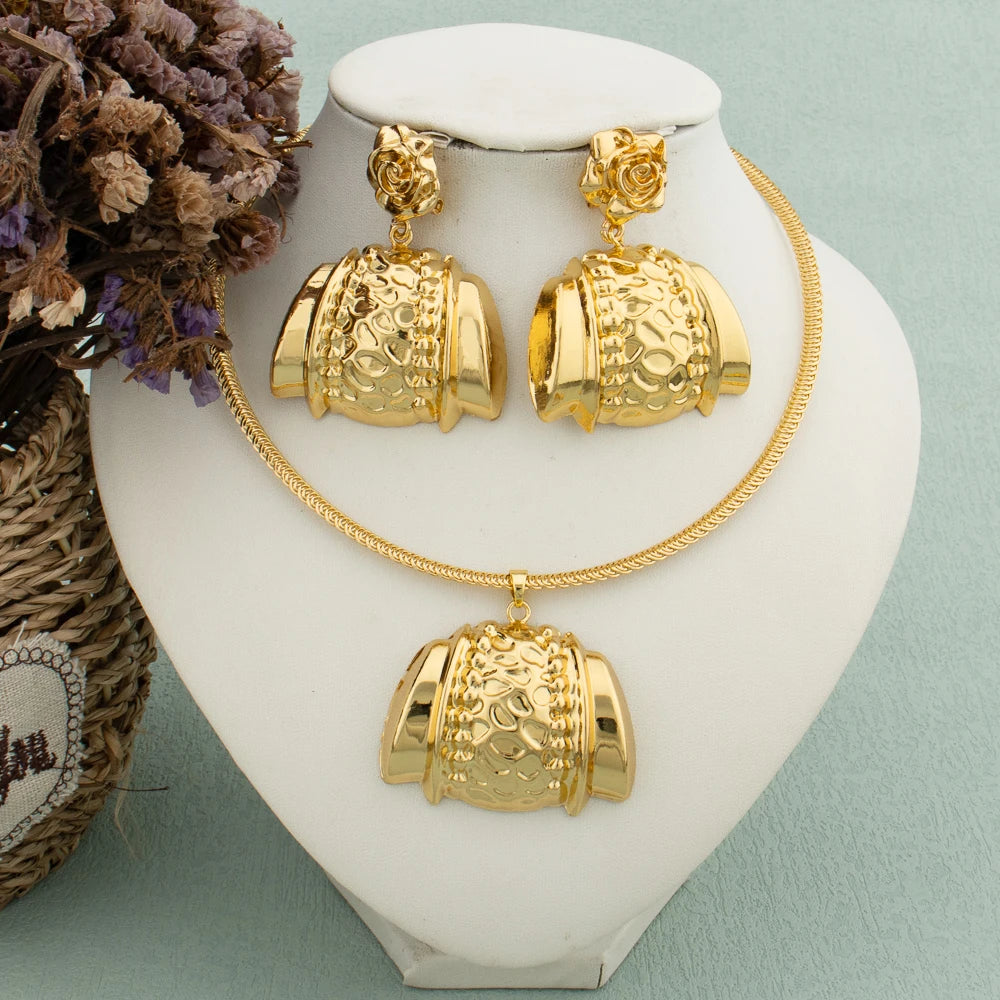 Afrika Halskette Ohrringe Schmuckset für Damen Goldfarben Metall Dubai Große übertriebene Creolen Punk Schmuck Accessoires