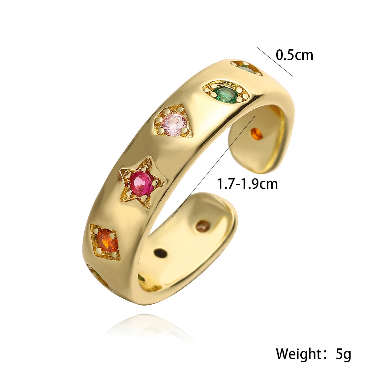 NEWBUY 2024 Neue Mode Goldfarbene Bunte AAA Zirkonia Inlay Schmuck Offenes Design Eheringe Ringe für Frauen Mädchen
