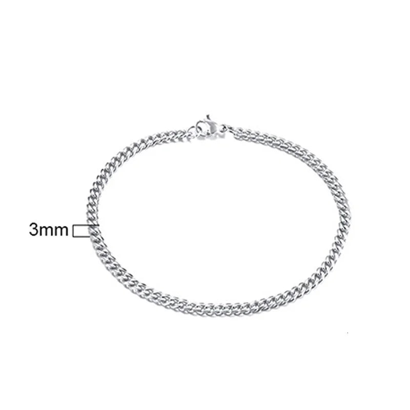 Edelstahl-Kettenarmband für Damen, 3 mm bis 9 mm, Curb Cuban Chain Armreif, Goldfarben, Unisex, stapelbarer Schmuck
