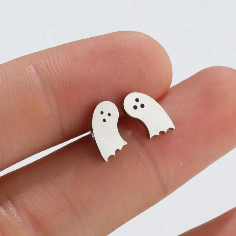 Horror Halloween Fledermaus Spinne Trendige Ohrringe Damen 2024 Schwarz Edelstahl Ohrstecker Totenkopf Punk Schmuck Party Geschenke