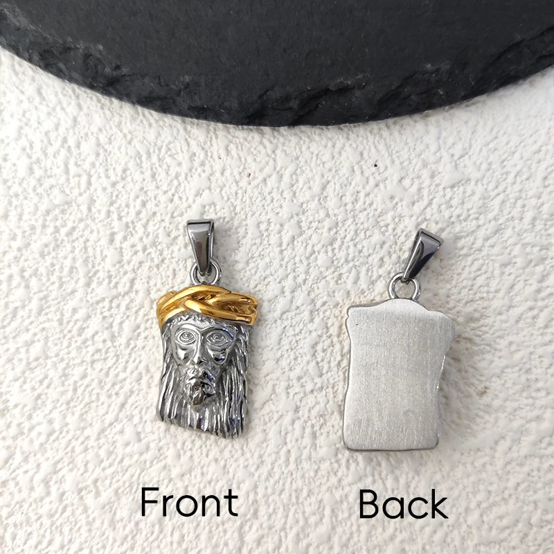 Colgante con cabeza de Jesús de acero inoxidable chapado en oro de 18 quilates con forma de corona, regalo religioso perfecto para bautizos y Navidad